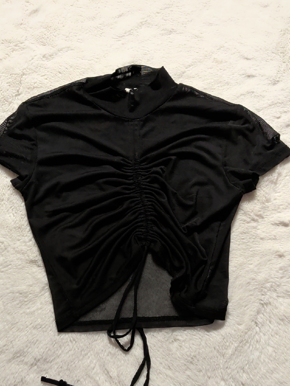 Garage Black Ruched Front Short‎ Sleeve Crop Top